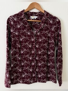 Like New Boden Burgundy Button-Down Shirt with White Line-Dog Print